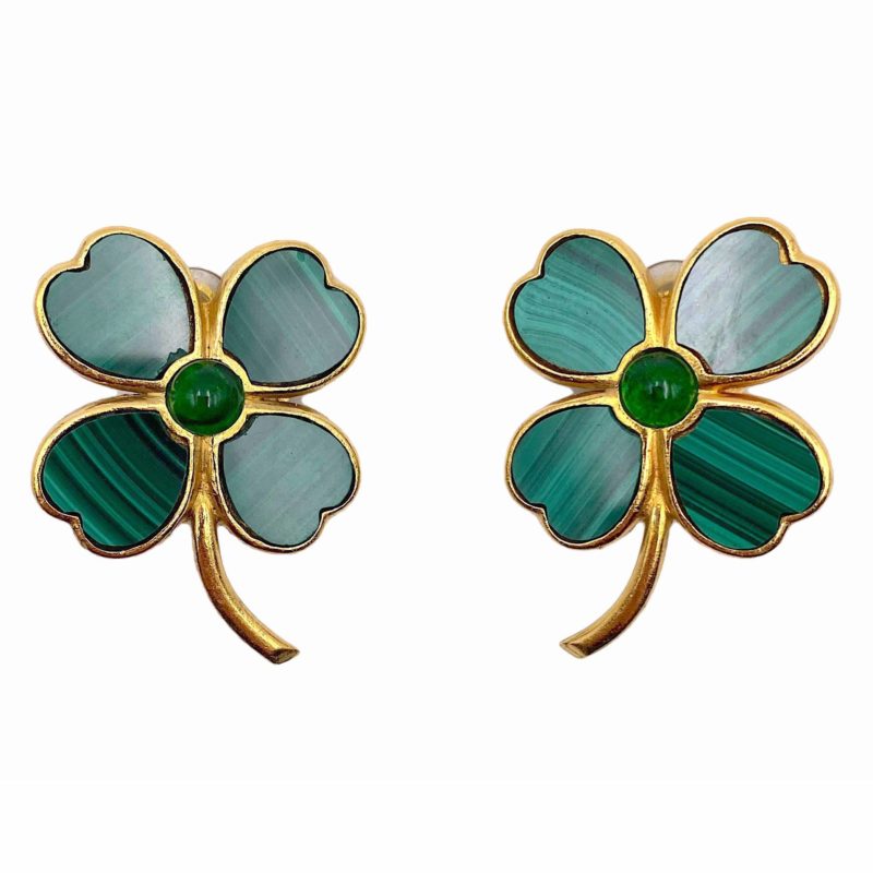 Chanel vintage earrings with malachite four leaf clover - DOWNTOWN UPTOWN  Genève