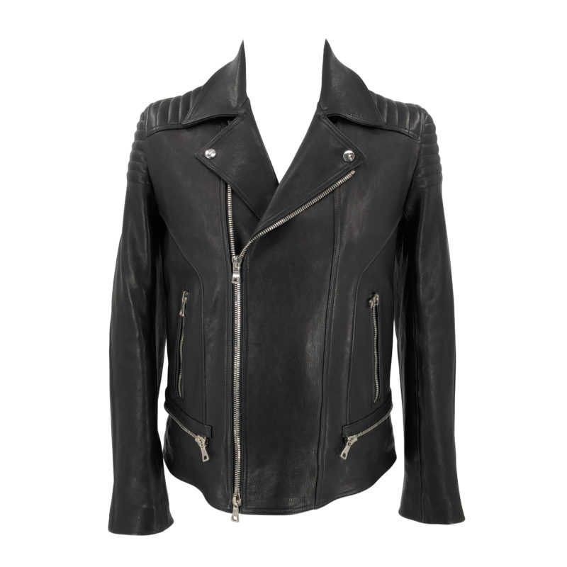 Balmain biker jacket in black leather with waist zip DOWNTOWN UPTOWN Geneve