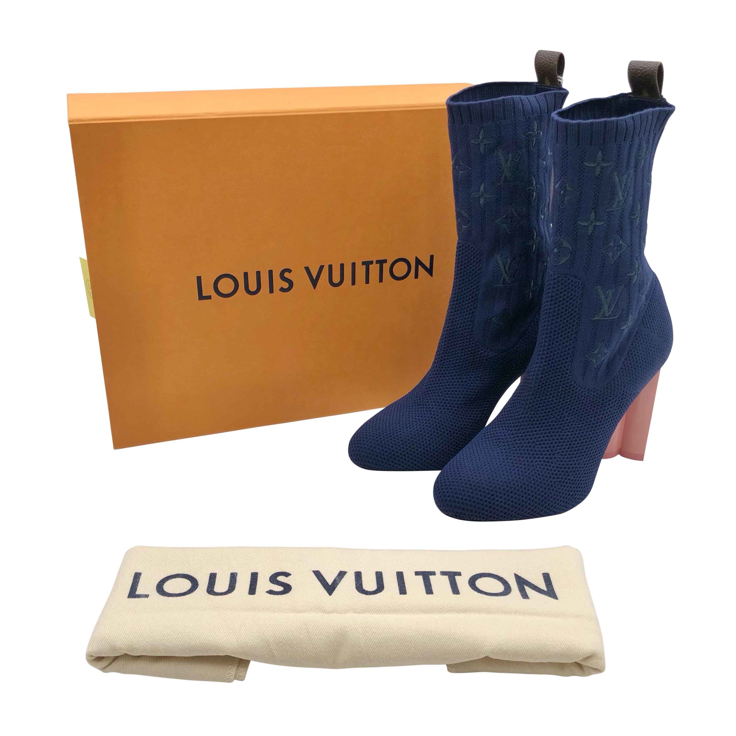 Louis Vuitton Women's Silhouette Ankle Boots Stretch Fabric Blue