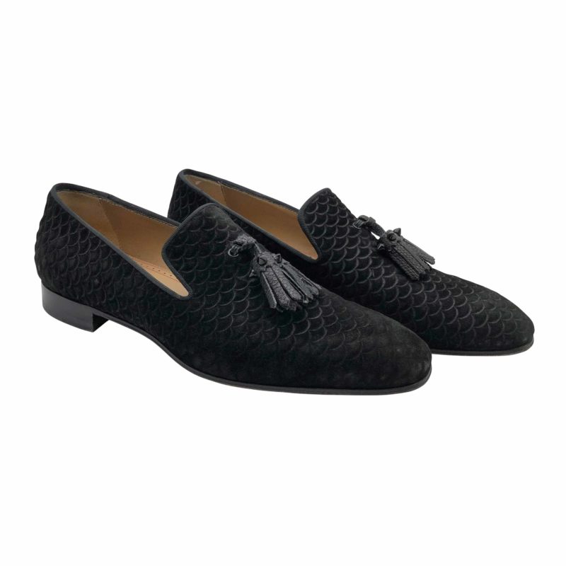 Louboutin Dandy Chick loafers in black velvet with scales and black ...