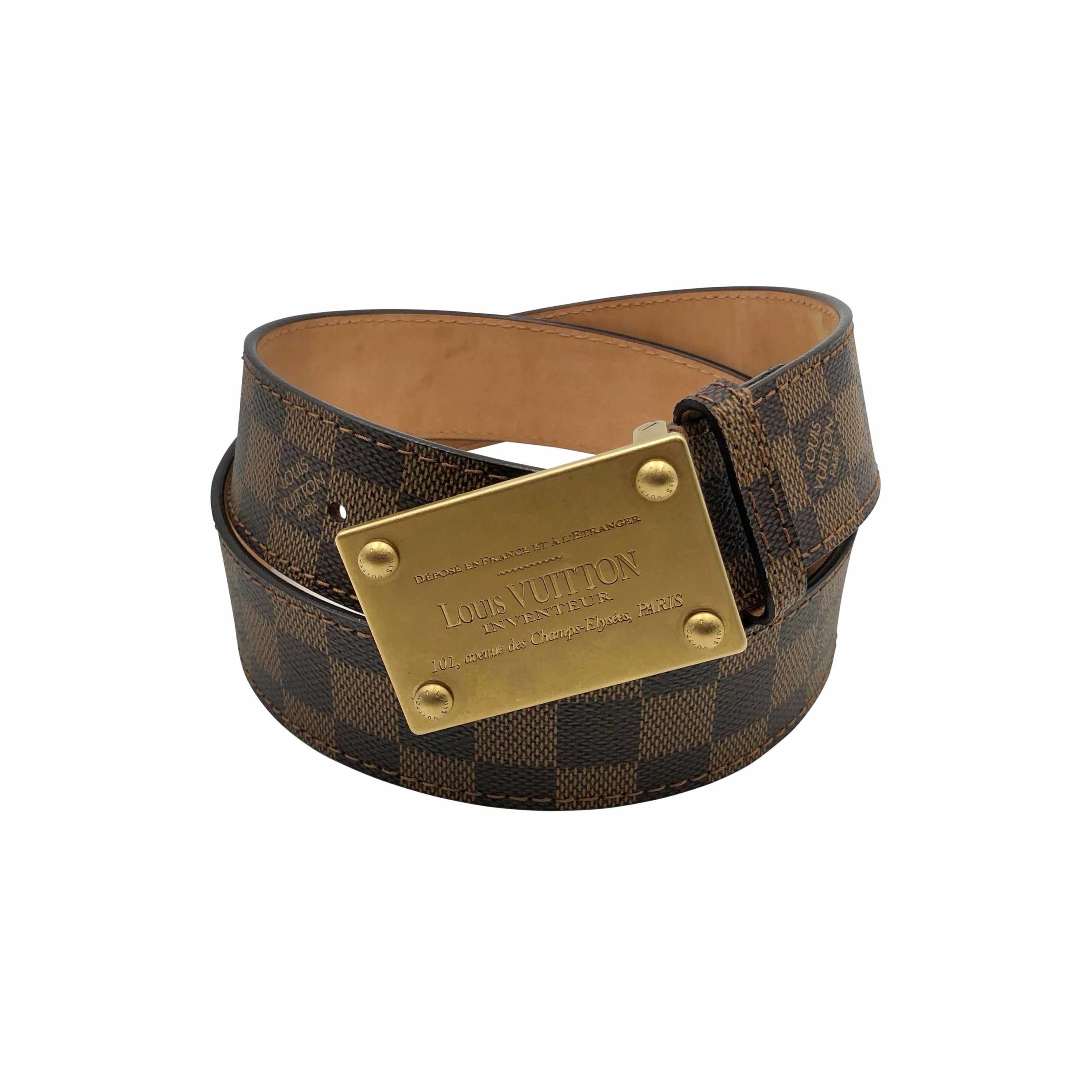 Louis Vuitton Vintage - Damier Ebene Inventeur Belt - Marrone Oro - Cintura  in Pelle - Alta Qualità Luxury - Avvenice