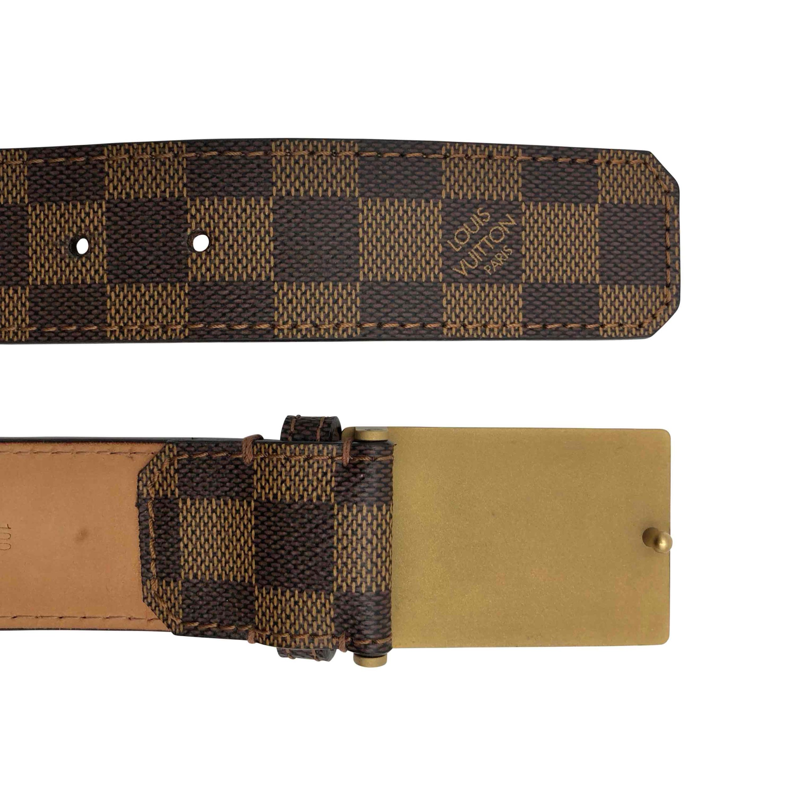 Canvas and gold leather hand-bag with belt and buckle Louis Vuitton  Inventeur at 1stDibs