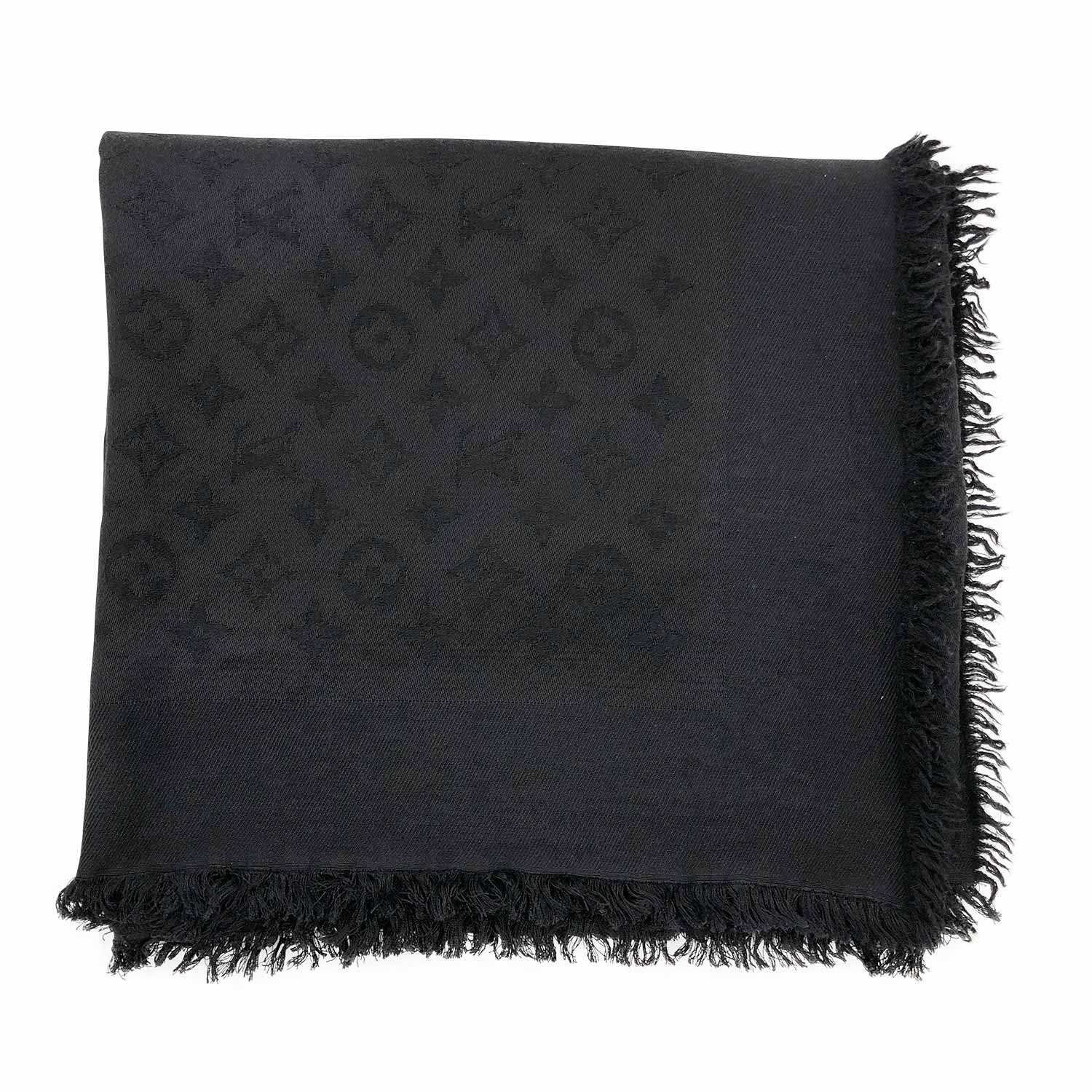 Authentic LOUIS VUITTON So Shine Black Silver Monogram Shawl Scarf M75123  New