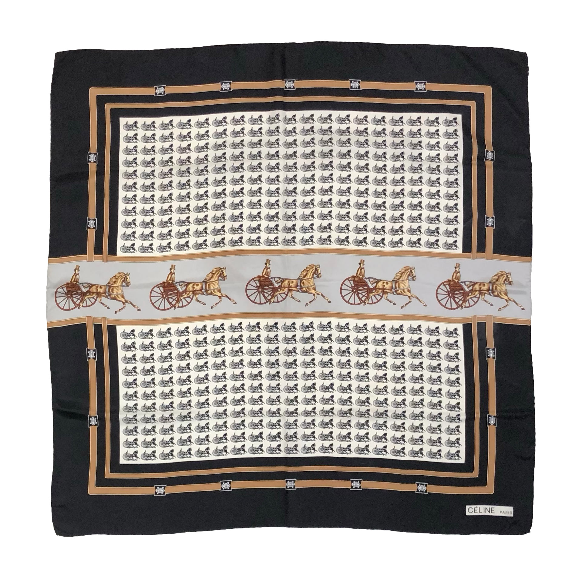 Céline scarf with horse carriage print in black - DOWNTOWN UPTOWN