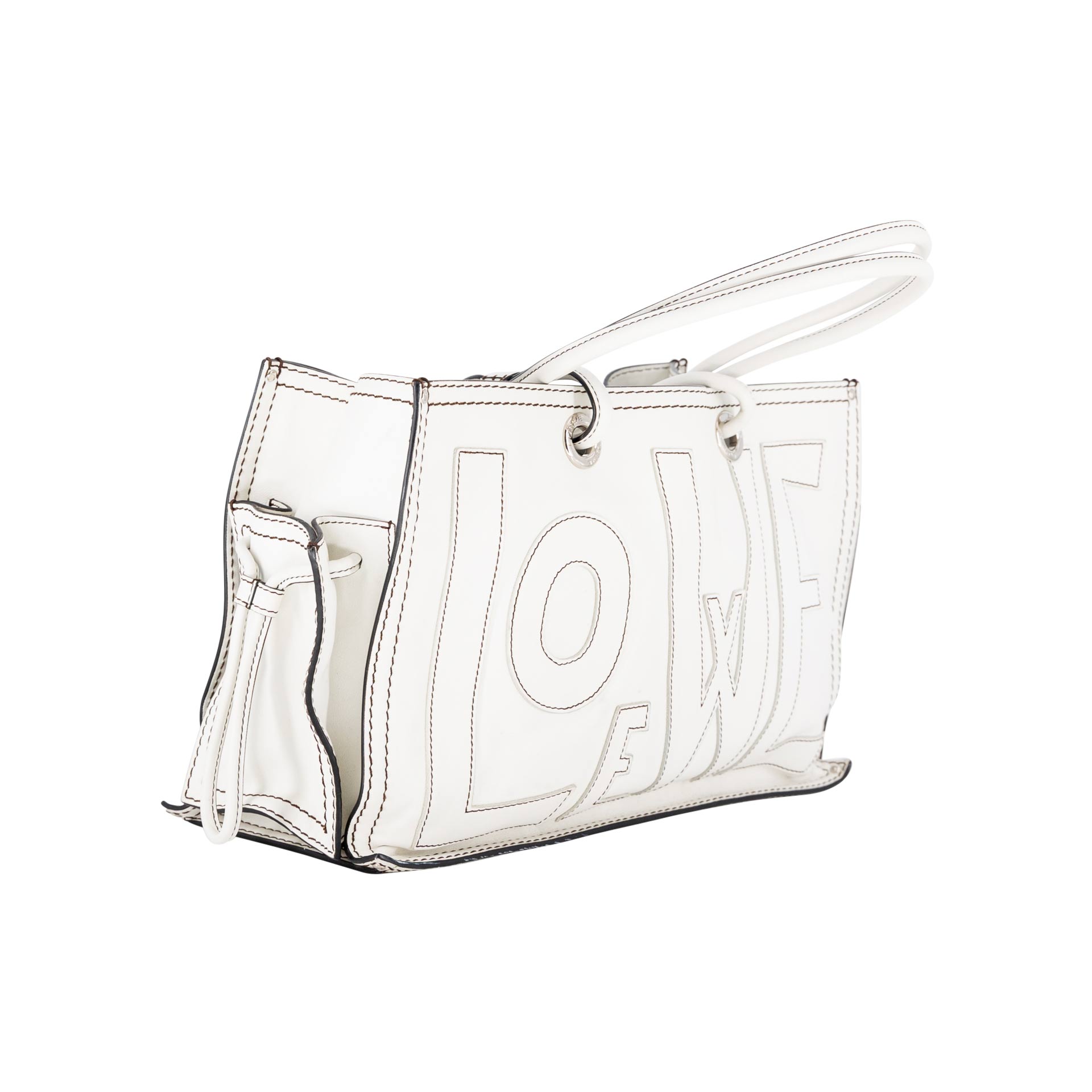 Loewe vintage logo tote bag in cream leather with stitched brand-name & logo  - DOWNTOWN UPTOWN Genève