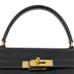 Vintage Hermes Retourne Kelly Bag 32 In Black Box Leather X Golden