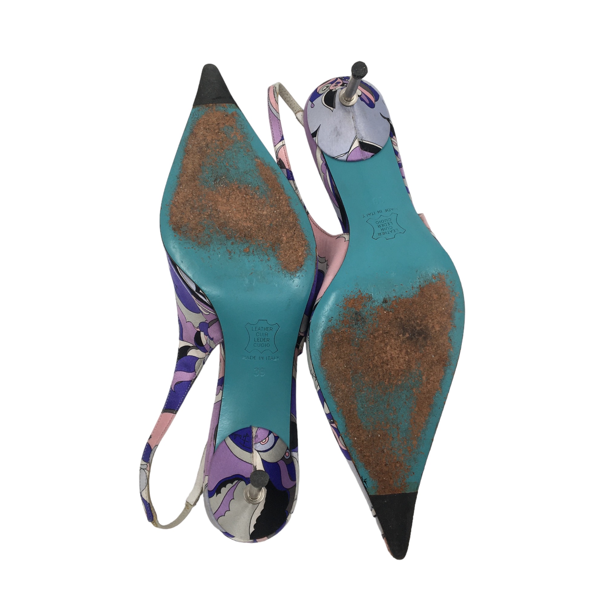 Emilio Pucci vintage slingback shoes in purple swirl print on satin -  DOWNTOWN UPTOWN Genève