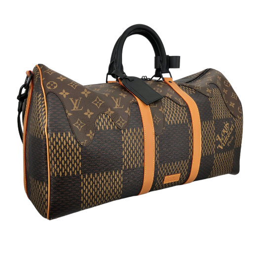 Louis Vuitton Virgil Abloh Nigo Brown Monogram Stripes Coated Canvas Keepall Bandoulière 50 Gold Hardware, 2021, Handbag