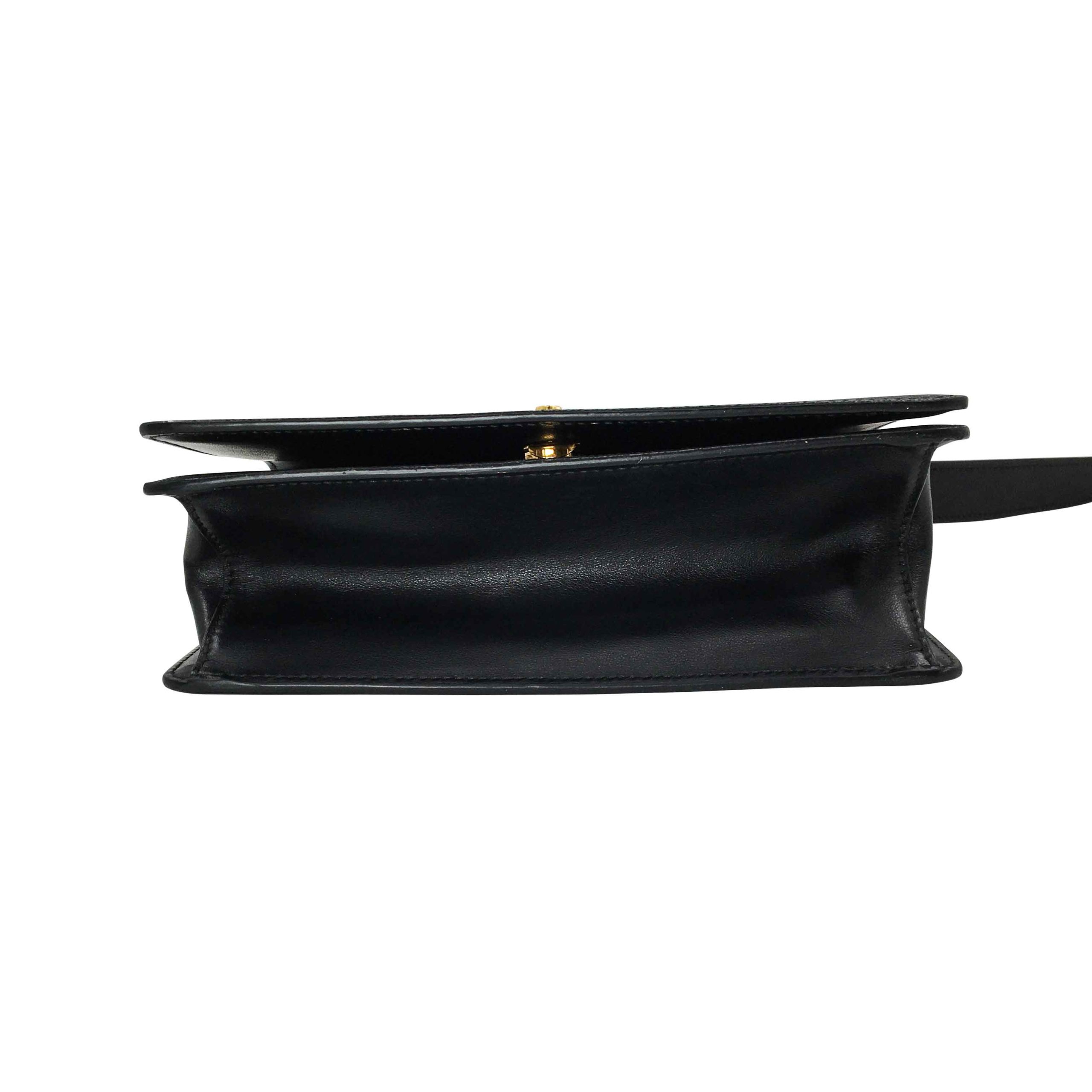 Prada Pattina Flap Shoulder Bag Saffiano Leather Small Black 2224571