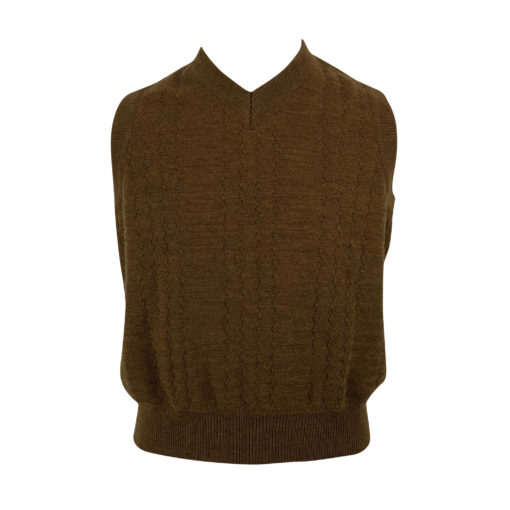 Knit Specifications vest in khaki wool mix