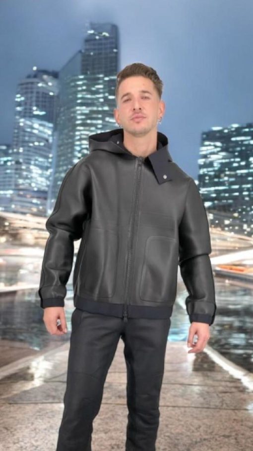 Louis Vuitton jacket in black leather and blue neoprene - Image 2