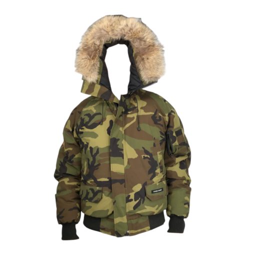 Canada Goose padded jacket in green camouflage with fur hood